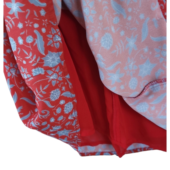 Evereve Allison Joy Medium Red Floral Berklee Wrap Dress 3/4 Puff Sleeve - Picture 6 of 13